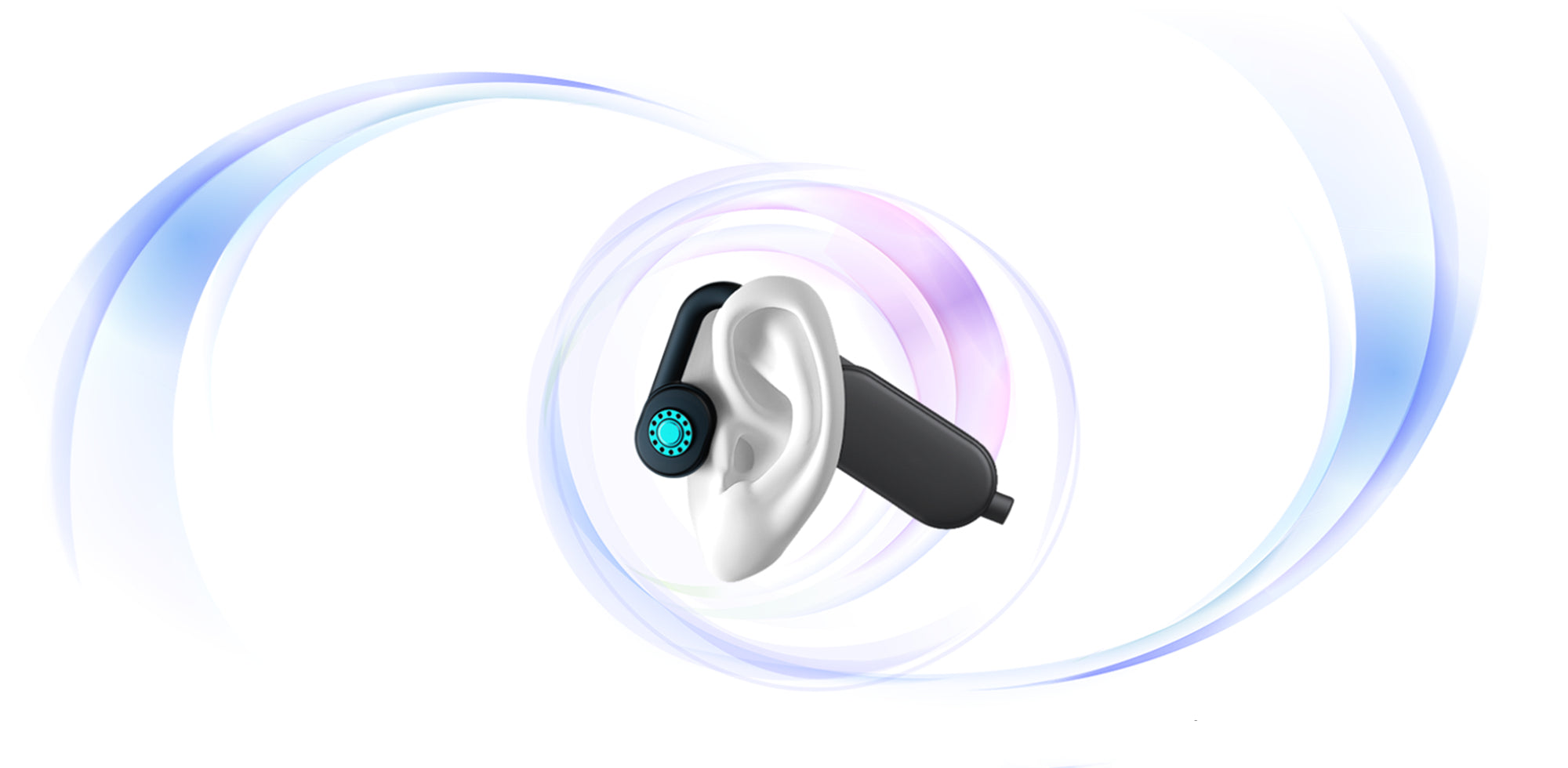 Show one ear wearing bone conduction headphones