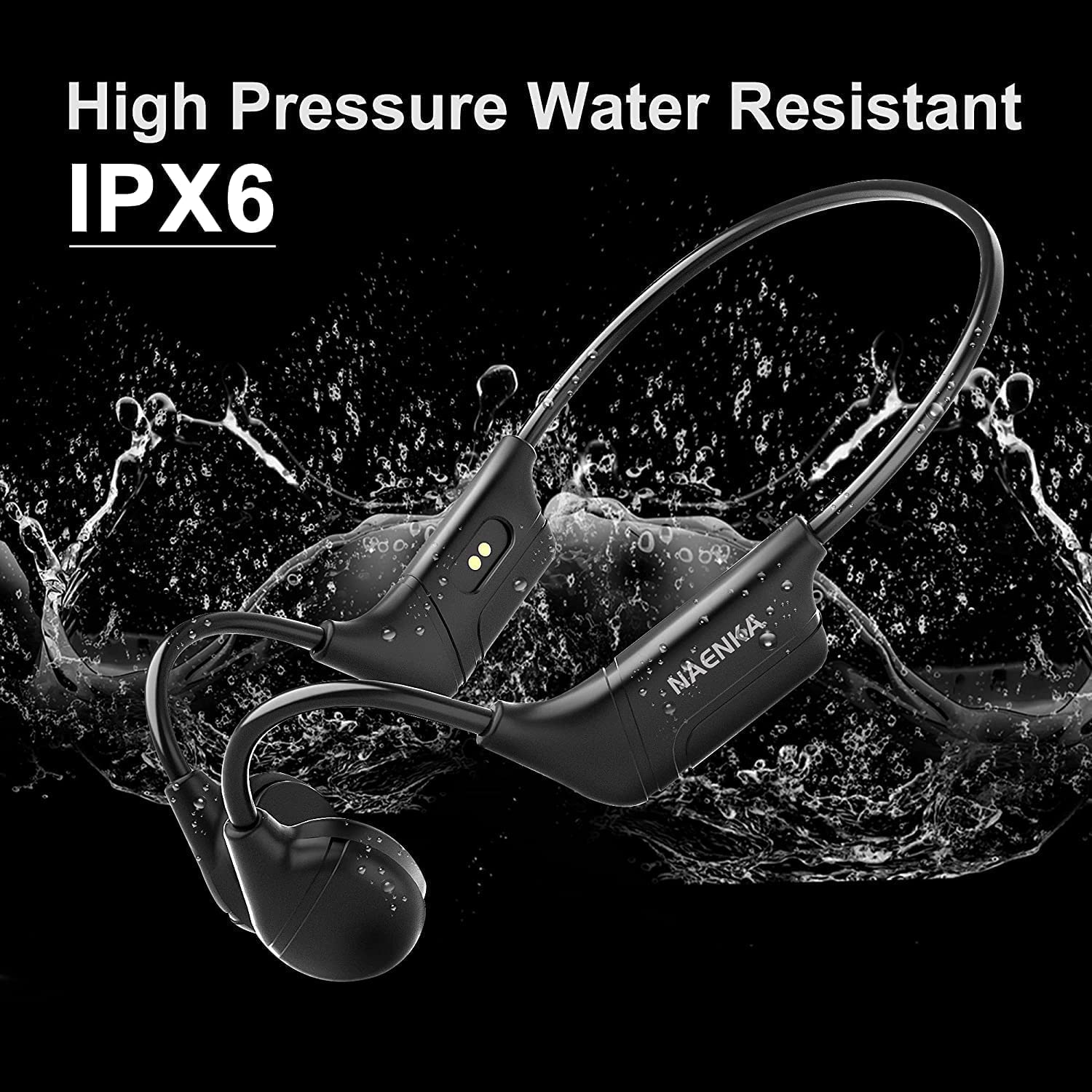 The Naenka Runner Chic headphones showcasing black are IP56 waterproof