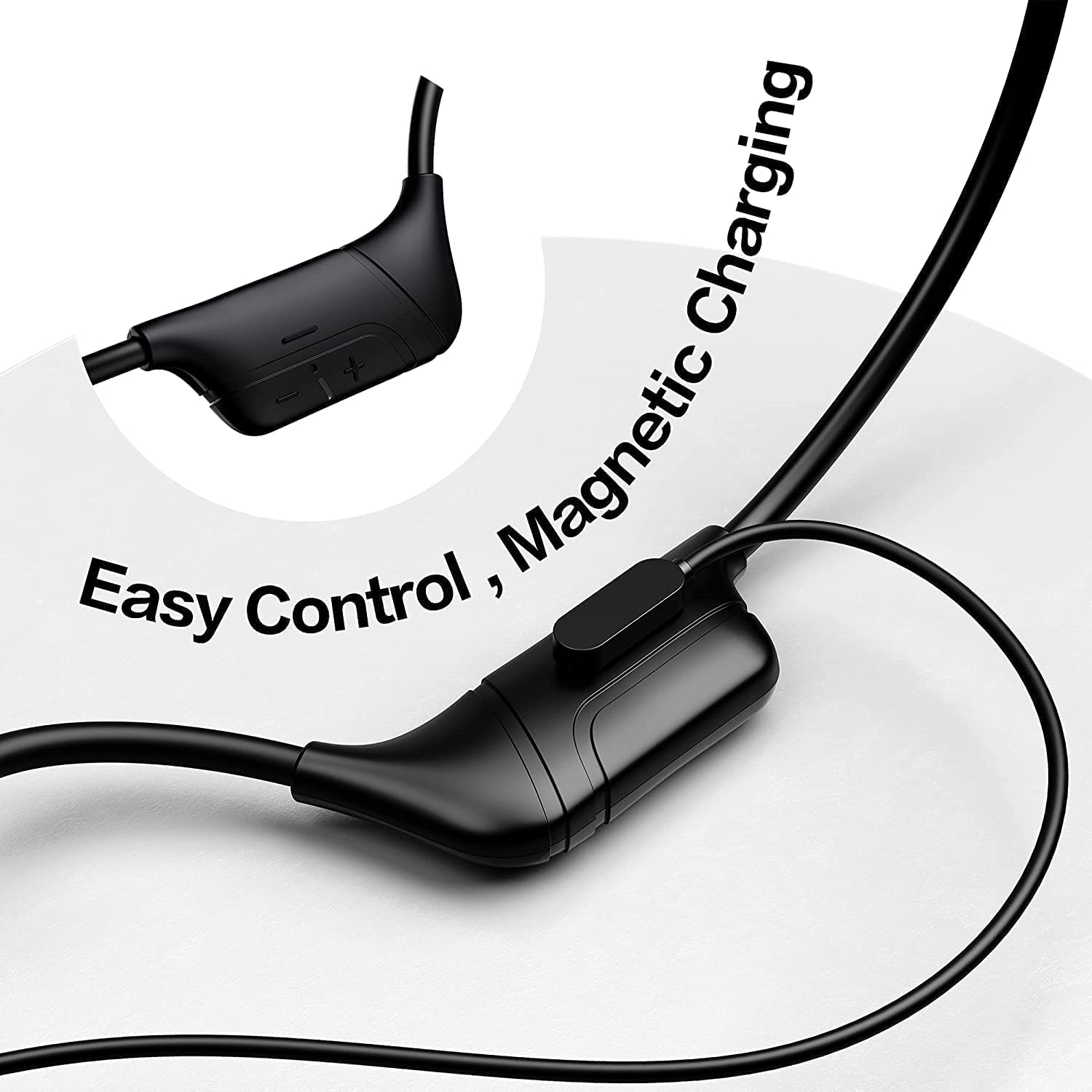 Showing the buttons and magnetic charging of black Naenka Runner Chic headphones